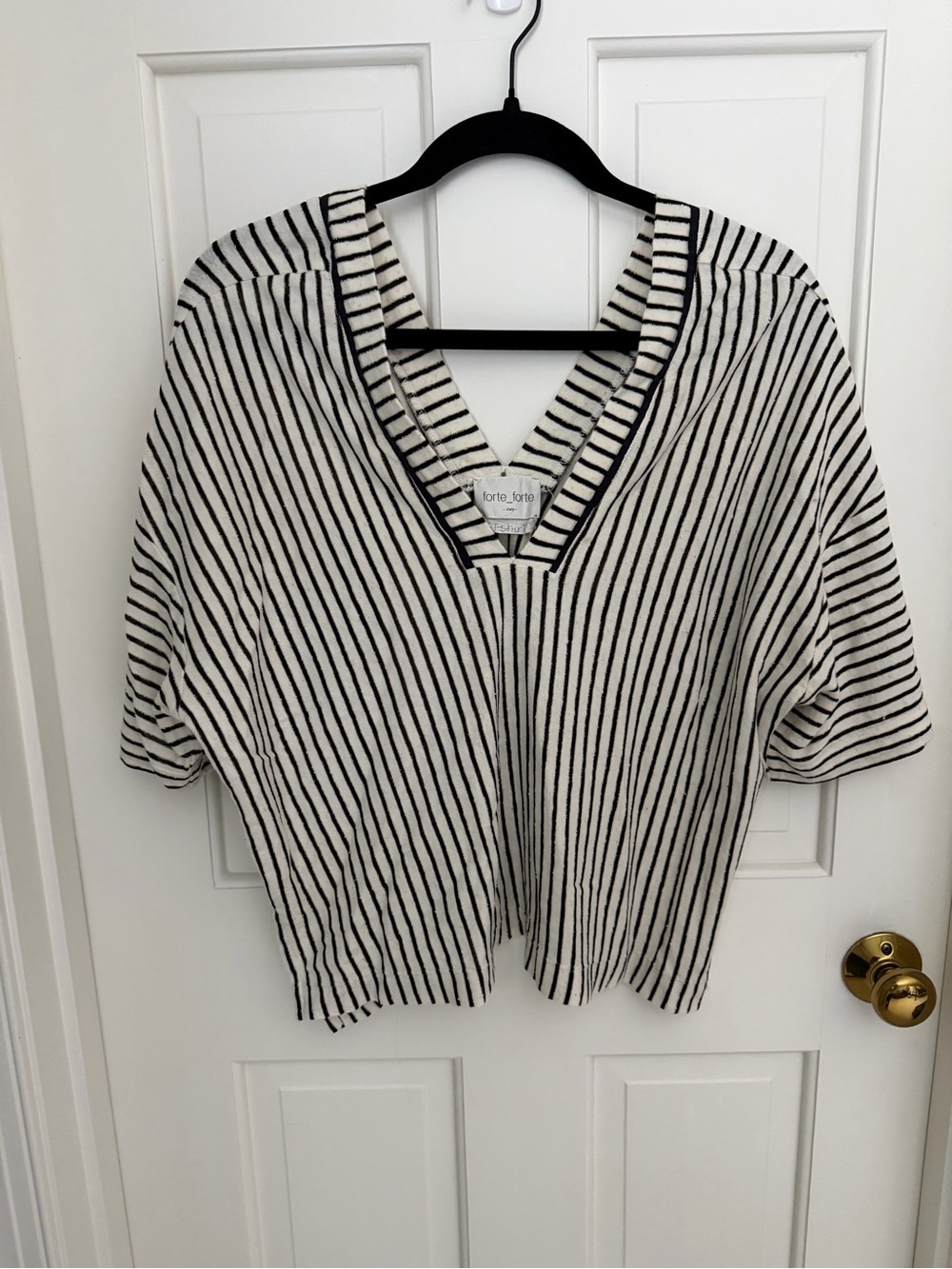 Vintage Forte Forte Black & White Striped and golf fleck V-Neck Knit Top